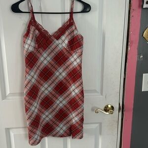 red and white plaid spaghetti strap dress